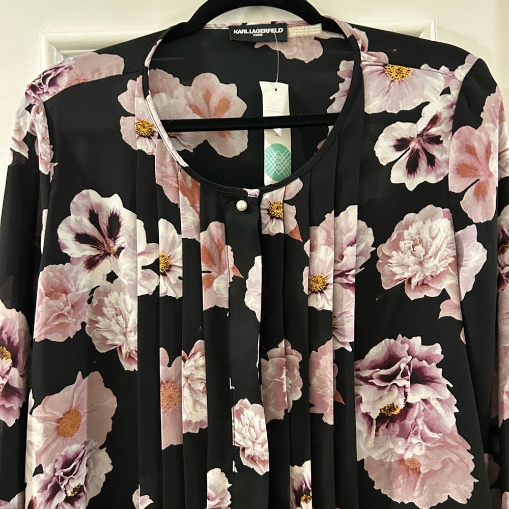 Karl Lagerfeld Black and Pink Floral Blouse - Picture 3 of 8